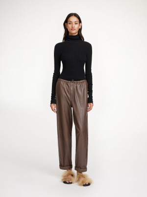 Kalhoty By Malene Birger Joanni Leather Hnědé | CZ_BB85749