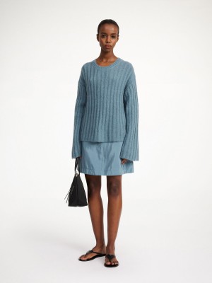 Knitwear By Malene Birger Cierra Ribbed Sweater Cool Water | CZ_BB12948