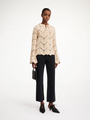 Knitwear By Malene Birger Gwenevere Crochet Shirt Oyster Gray | CZ_BB59689