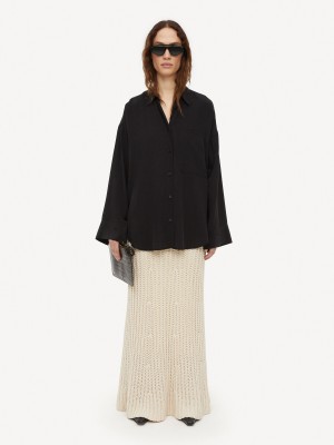 Košile By Malene Birger Derris Organic Silk Černé | CZ_BB96220