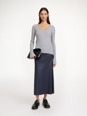 Sukně By Malene Birger Simoas Leather Tmavě Blankyt | CZ_BB22648